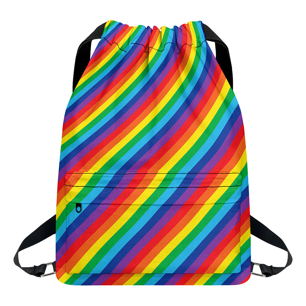 Rainbow Diagonal Striped Pattern Print Drawstring Backpack