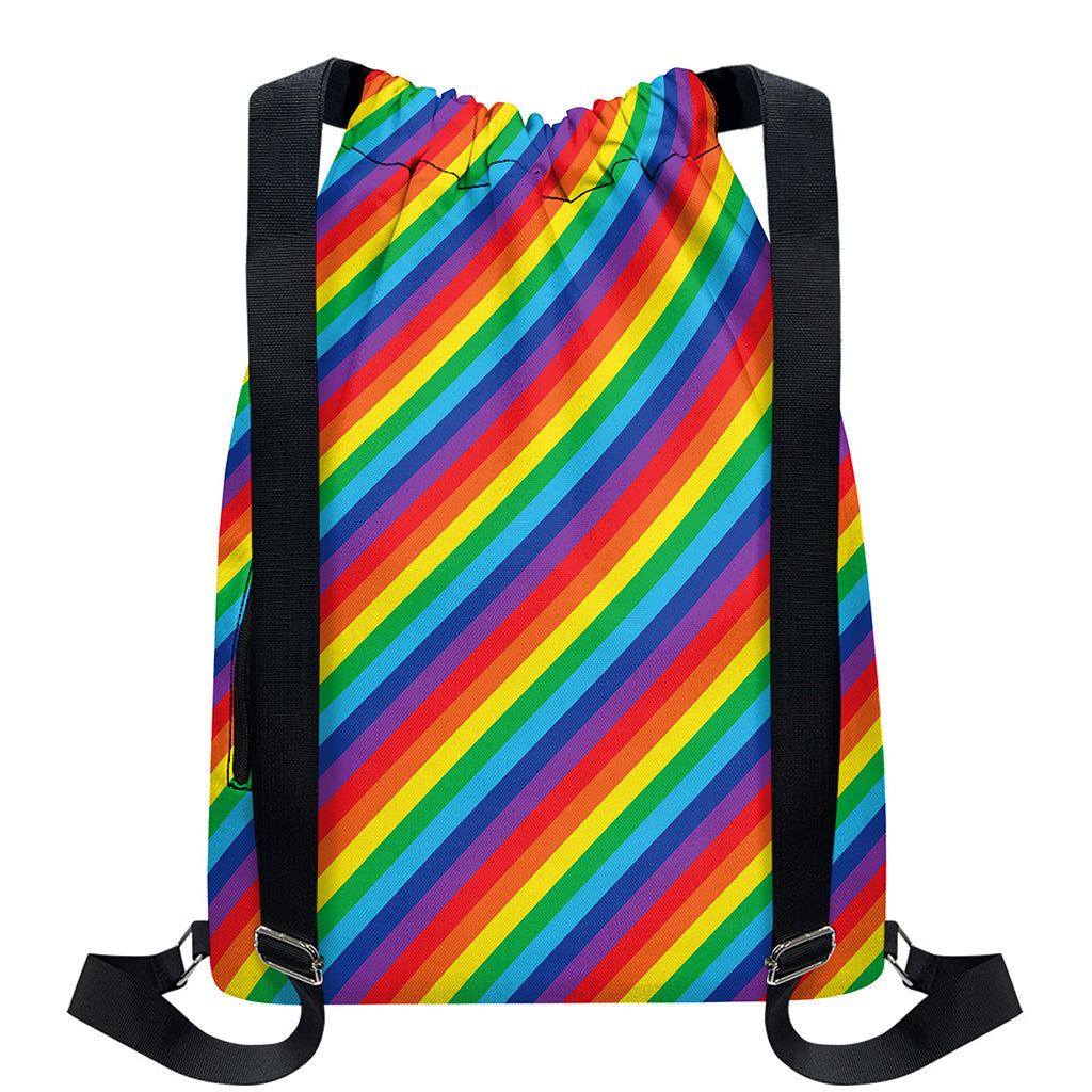 Rainbow Diagonal Striped Pattern Print Drawstring Backpack
