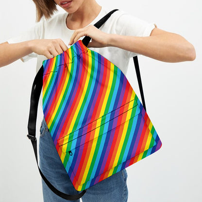 Rainbow Diagonal Striped Pattern Print Drawstring Backpack