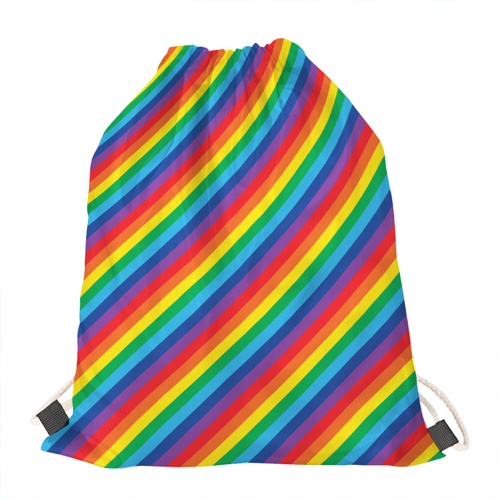 Rainbow Diagonal Striped Pattern Print Drawstring Bag