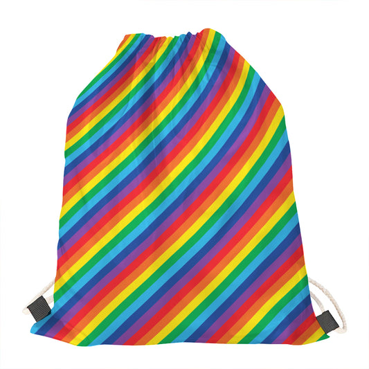 Rainbow Diagonal Striped Pattern Print Drawstring Bag