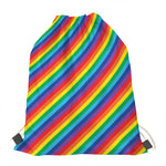 Rainbow Diagonal Striped Pattern Print Drawstring Bag