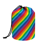 Rainbow Diagonal Striped Pattern Print Drawstring Makeup Bag