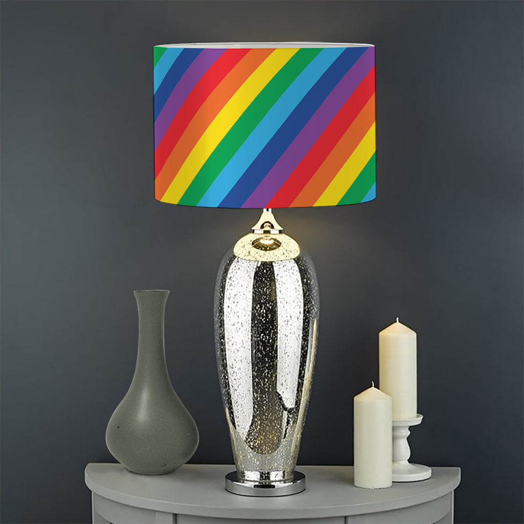 Rainbow Diagonal Striped Pattern Print Drum Lamp Shade