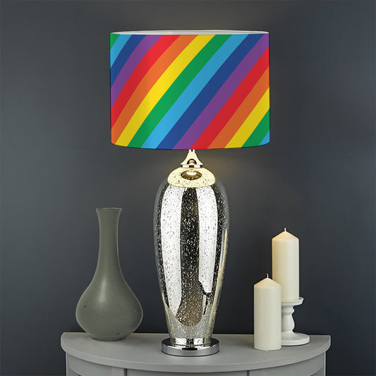 Rainbow Diagonal Striped Pattern Print Drum Lamp Shade