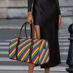 Rainbow Diagonal Striped Pattern Print Duffle Bag