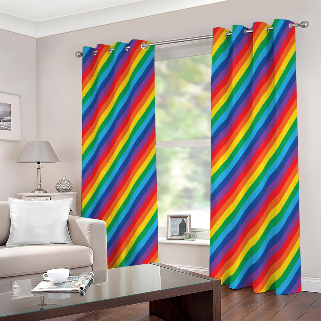 Rainbow Diagonal Striped Pattern Print Extra Wide Grommet Curtains