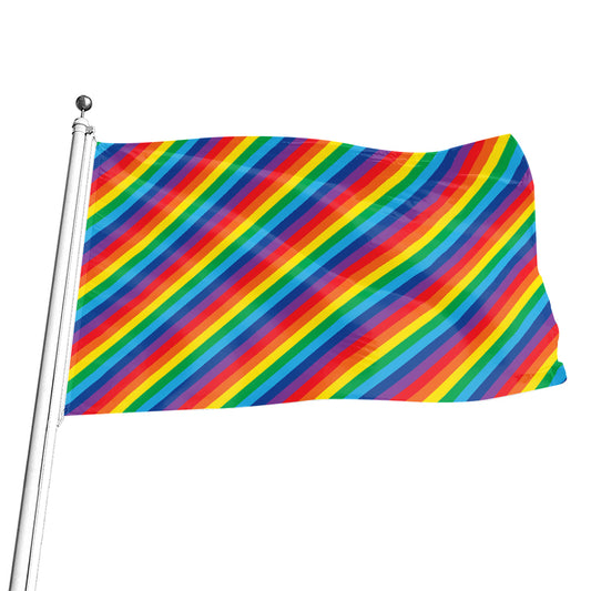 Rainbow Diagonal Striped Pattern Print Flag