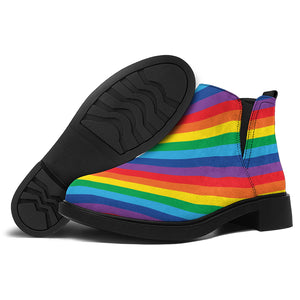 Rainbow Diagonal Striped Pattern Print Flat Ankle Boots