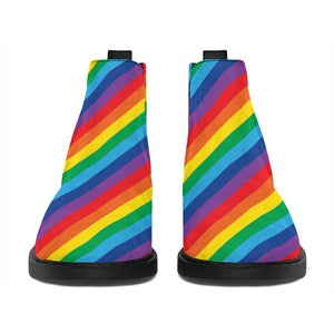 Rainbow Diagonal Striped Pattern Print Flat Ankle Boots