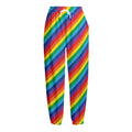 Rainbow Diagonal Striped Pattern Print Fleece Lined Knit Pants
