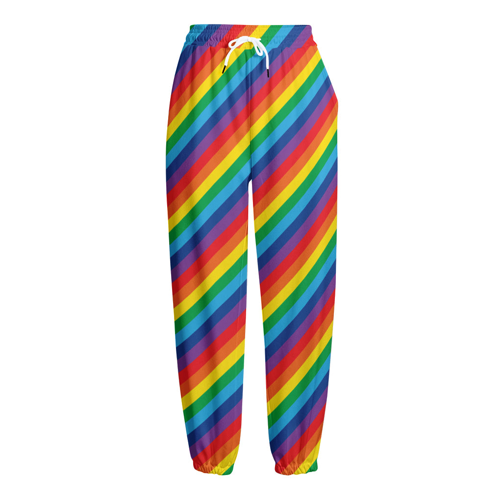 Rainbow Diagonal Striped Pattern Print Fleece Lined Knit Pants