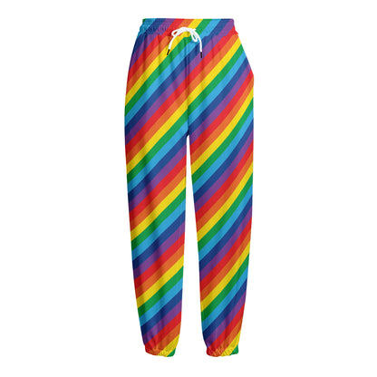 Rainbow Diagonal Striped Pattern Print Fleece Lined Knit Pants