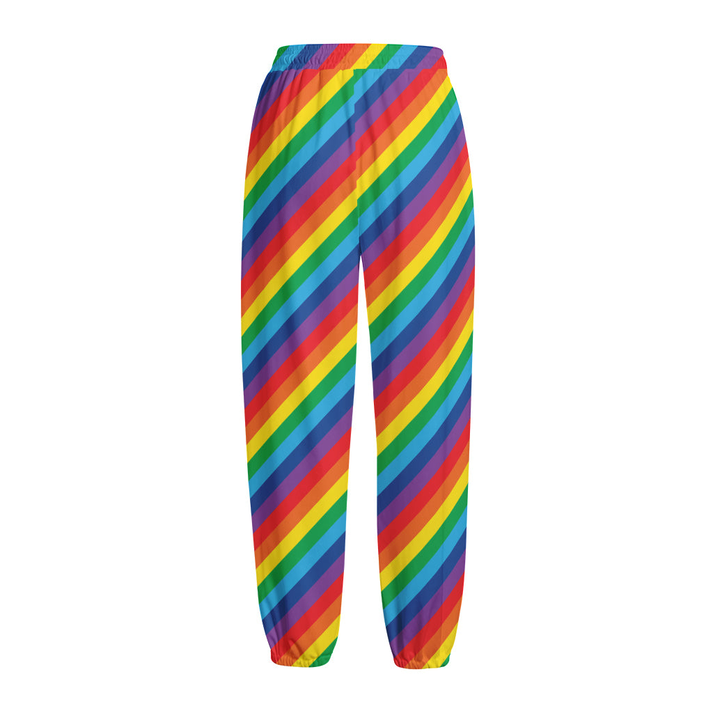 Rainbow Diagonal Striped Pattern Print Fleece Lined Knit Pants