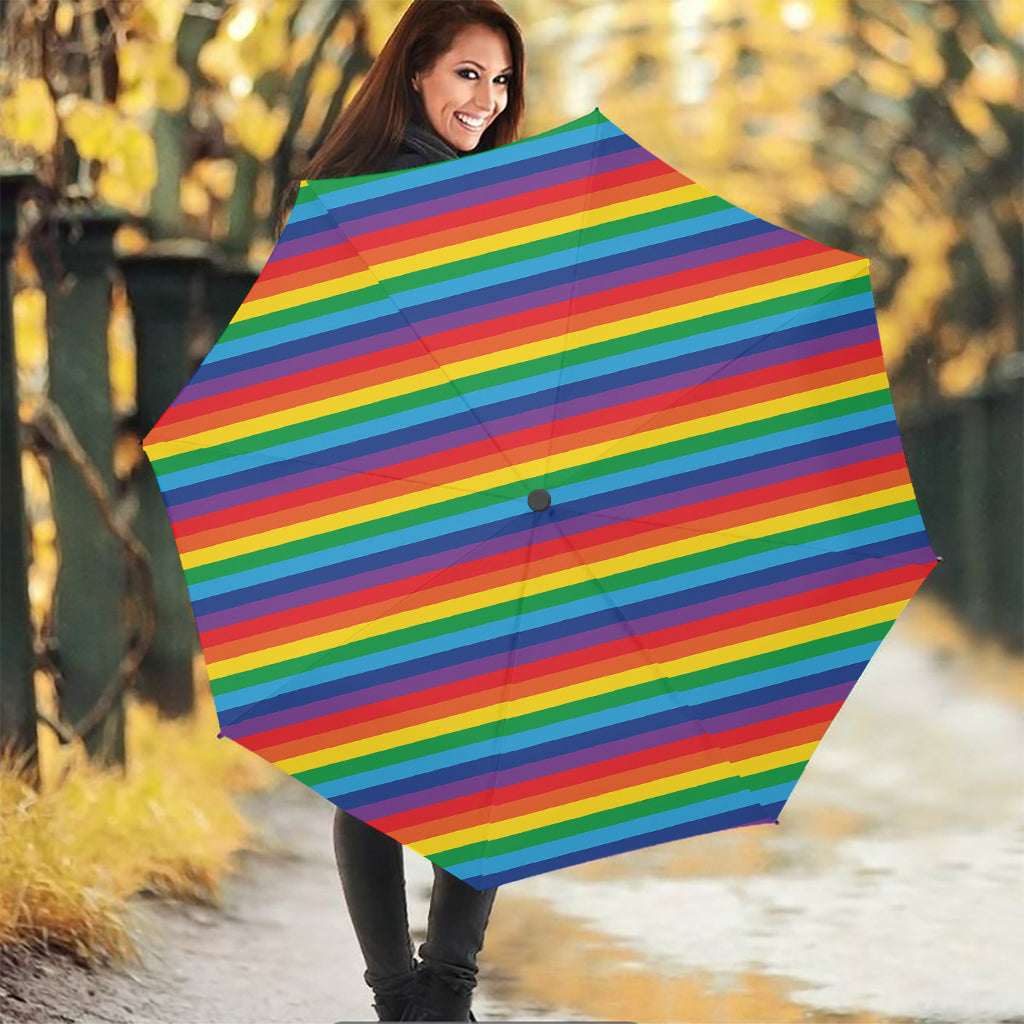 Rainbow Diagonal Striped Pattern Print Foldable Umbrella