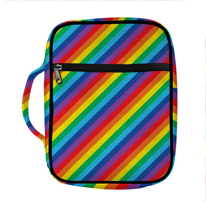 Rainbow Diagonal Striped Pattern Print Front Pocket Bible Bag