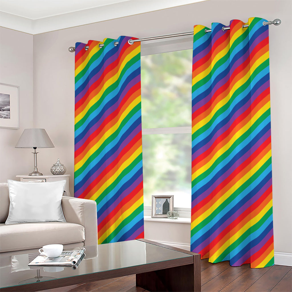 Rainbow Diagonal Striped Pattern Print Grommet Curtains