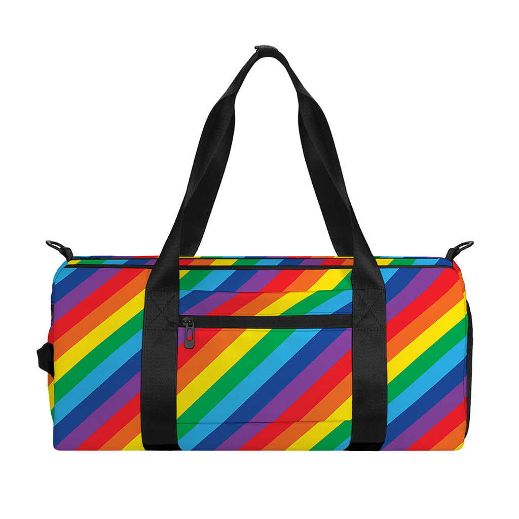 Rainbow Diagonal Striped Pattern Print Gym Bag