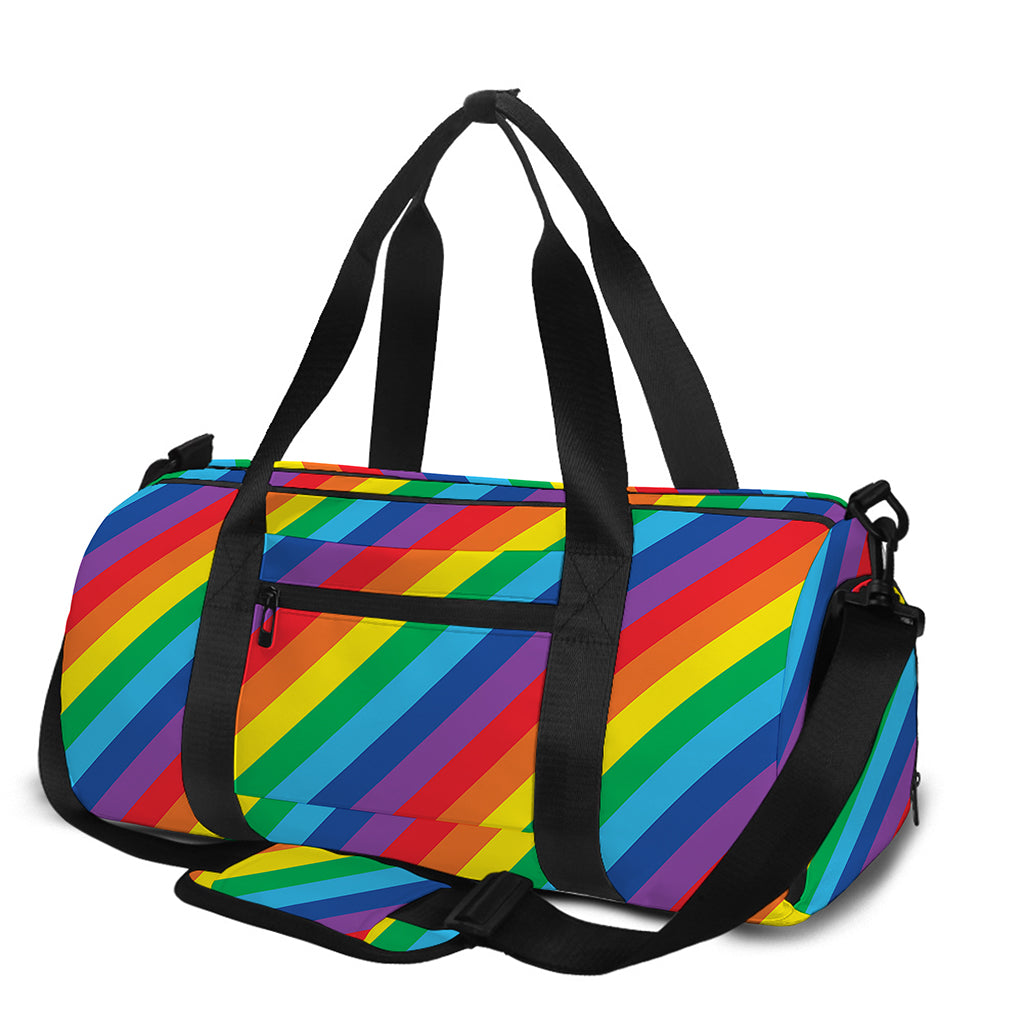 Rainbow Diagonal Striped Pattern Print Gym Bag