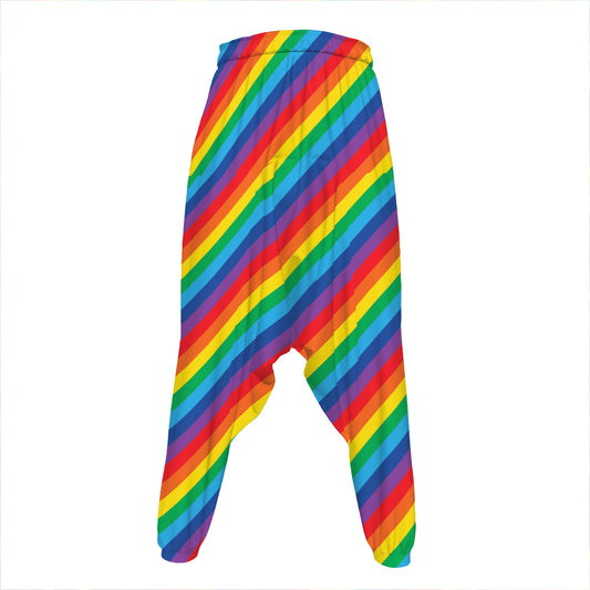 Rainbow Diagonal Striped Pattern Print Hammer Pants