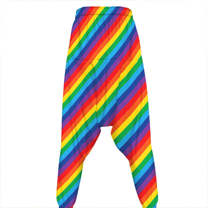 Rainbow Diagonal Striped Pattern Print Hammer Pants