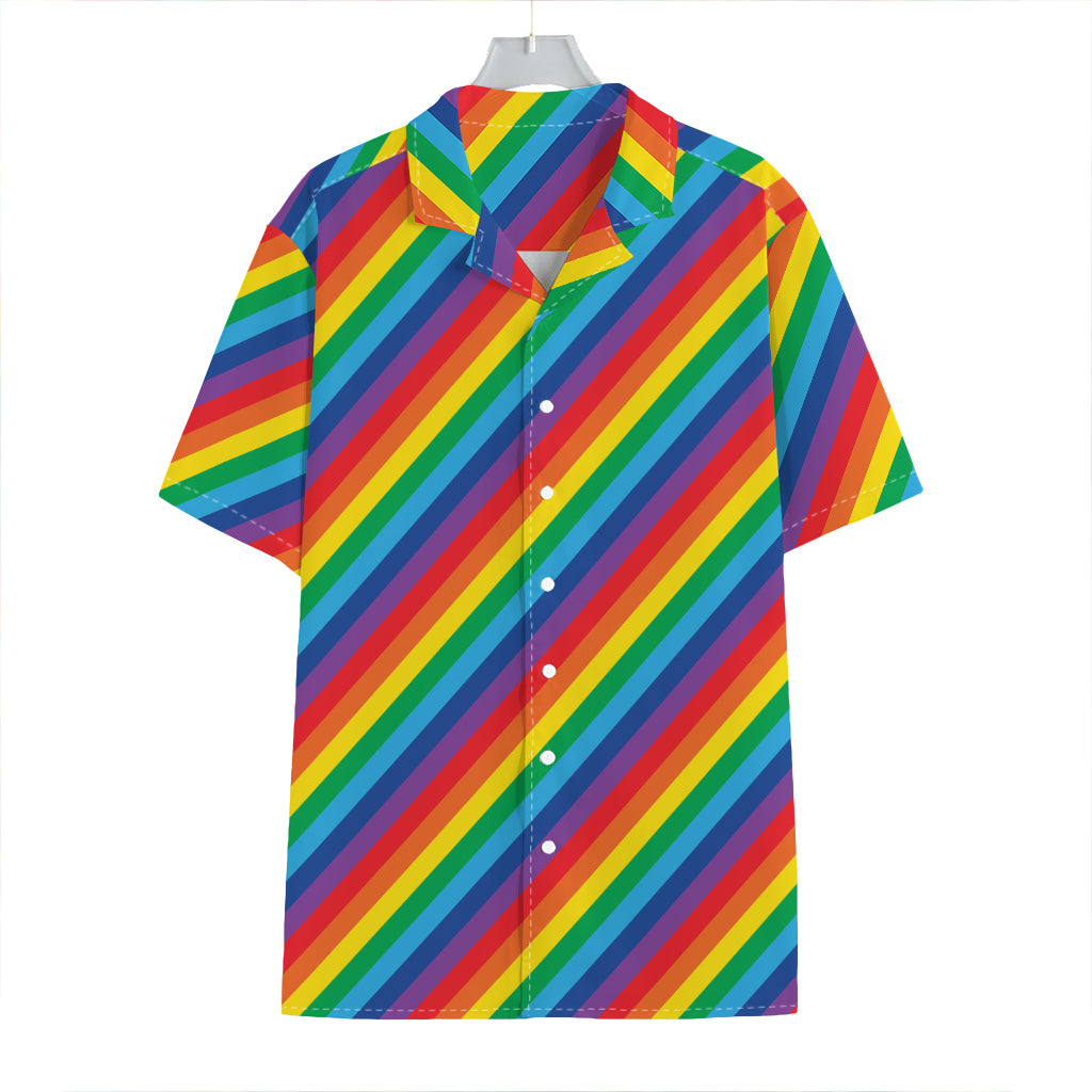 Rainbow Diagonal Striped Pattern Print Hawaiian Shirt