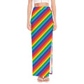 Rainbow Diagonal Striped Pattern Print High Slit Maxi Skirt