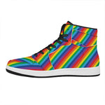 Rainbow Diagonal Striped Pattern Print High Top Leather Sneakers