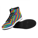 Rainbow Diagonal Striped Pattern Print High Top Leather Sneakers