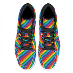 Rainbow Diagonal Striped Pattern Print High Top Leather Sneakers