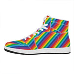 Rainbow Diagonal Striped Pattern Print High Top Leather Sneakers
