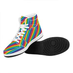 Rainbow Diagonal Striped Pattern Print High Top Leather Sneakers