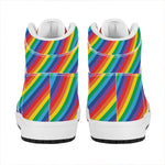 Rainbow Diagonal Striped Pattern Print High Top Leather Sneakers