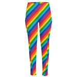 Rainbow Diagonal Striped Pattern Print High-Waisted Pocket Leggings