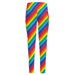 Rainbow Diagonal Striped Pattern Print High-Waisted Pocket Leggings