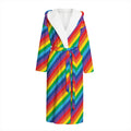 Rainbow Diagonal Striped Pattern Print Hooded Bathrobe