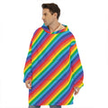 Rainbow Diagonal Striped Pattern Print Hoodie Blanket