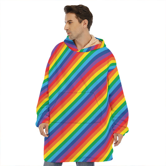 Rainbow Diagonal Striped Pattern Print Hoodie Blanket