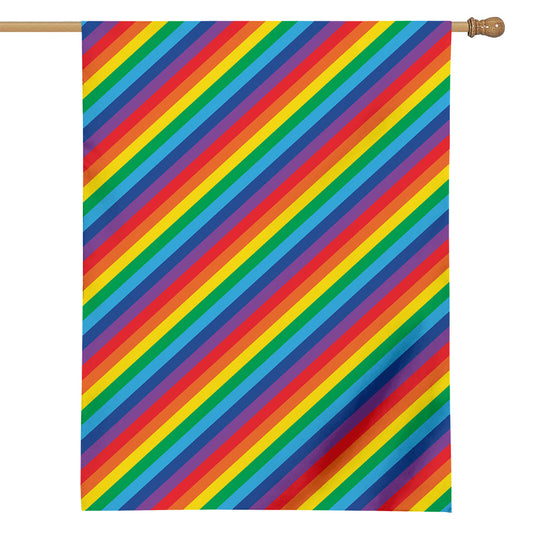 Rainbow Diagonal Striped Pattern Print House Flag