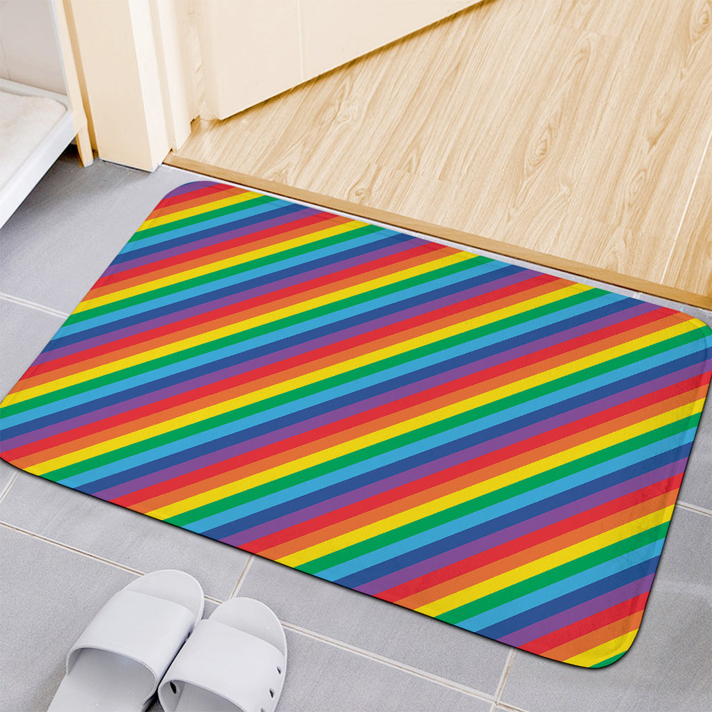 Rainbow Diagonal Striped Pattern Print Indoor Door Mat