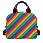 Rainbow Diagonal Striped Pattern Print Insulated Lunch Bag
