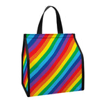 Rainbow Diagonal Striped Pattern Print Insulated Lunch Tote