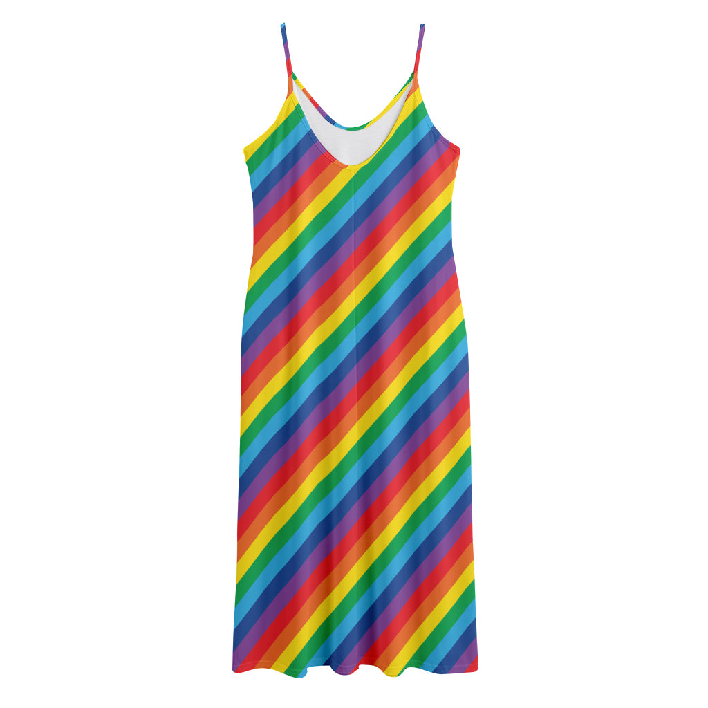Rainbow Diagonal Striped Pattern Print Jersey Midi Cami Dress