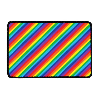 Rainbow Diagonal Striped Pattern Print Kitchen Mat