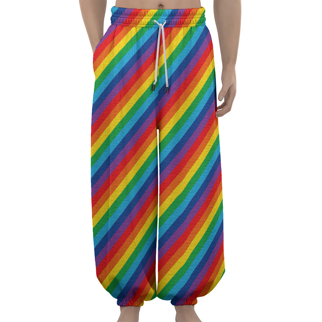 Rainbow Diagonal Striped Pattern Print Lantern Pants
