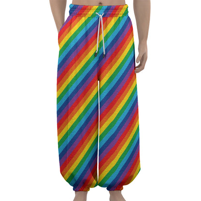Rainbow Diagonal Striped Pattern Print Lantern Pants