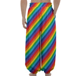 Rainbow Diagonal Striped Pattern Print Lantern Pants