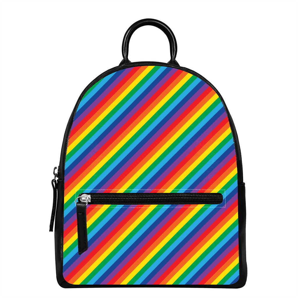 Rainbow Diagonal Striped Pattern Print Leather Backpack