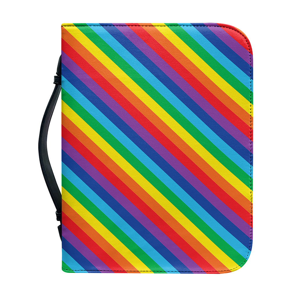 Rainbow Diagonal Striped Pattern Print Leather Bible Cover