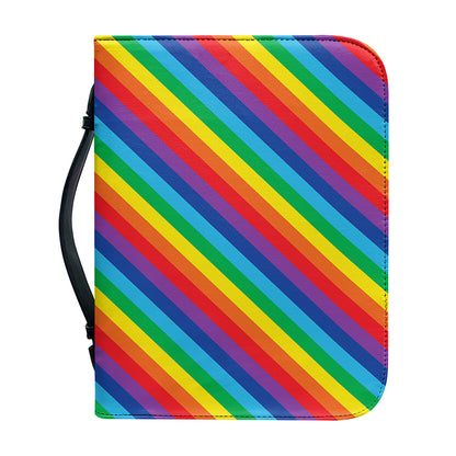 Rainbow Diagonal Striped Pattern Print Leather Bible Cover